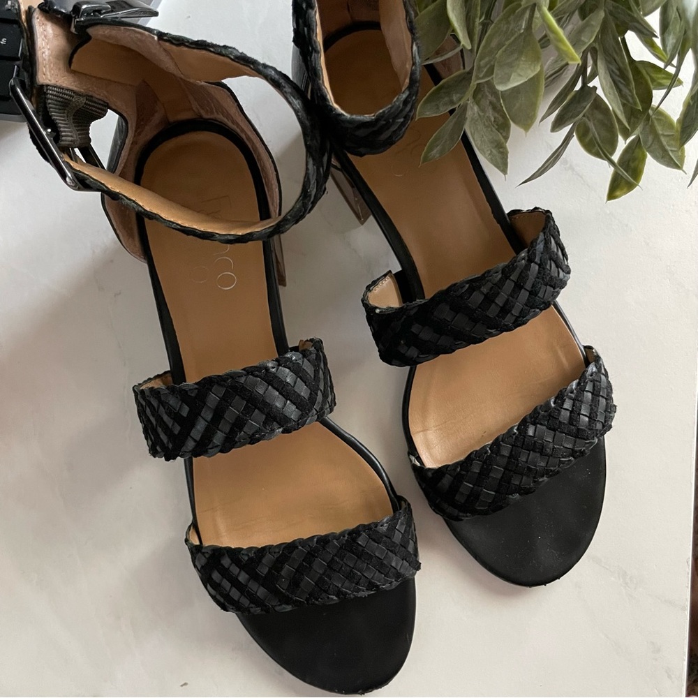 Franco Sarto Tate braided black leather sandal size 7.5